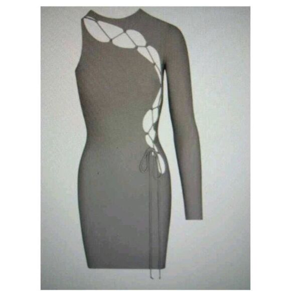 Skims Chrome Gray One Shoulder Lace-Up Mini Dress, 4X, NWT - Picture 3 of 9